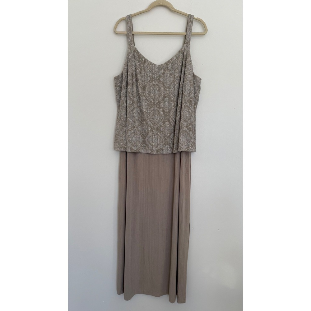 David's Bridal Champagne Taupe Formal Dress Gown 24 Metallic‎ Shimmer Overlay